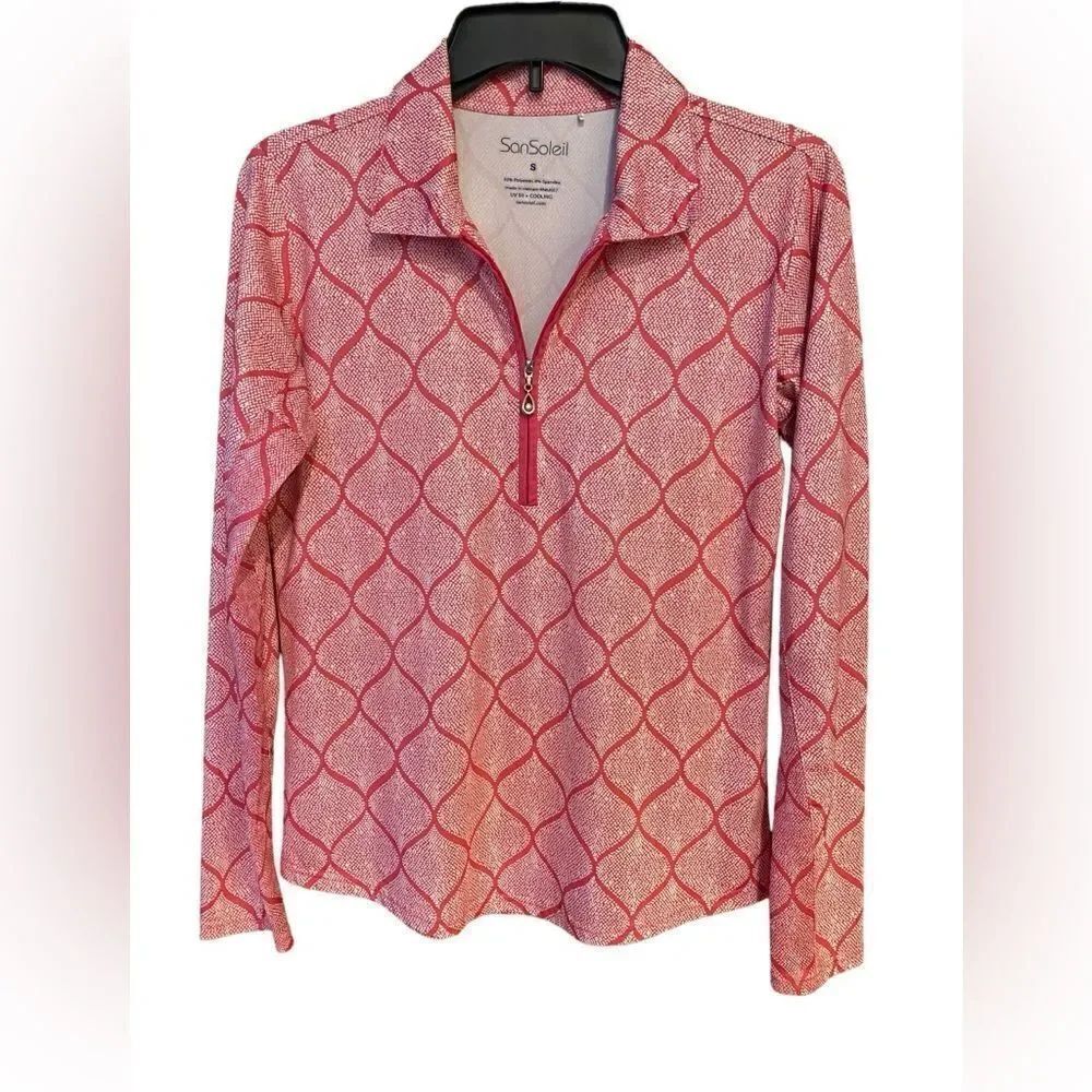SanSoleil Sz S Pink Pickleball Golf Tennis Sun UV50 Cooling Fabric Zip Polo